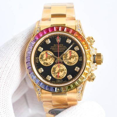 Rolex Rainbow Daytona 18K Gold Card 40mm Dandong 7750 Movement Waterproof 100m Men Watch
